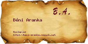 Béni Aranka névjegykártya